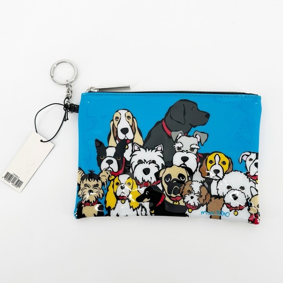 NWT Marc Tetro Dog Cosmetics Bag Blue Vinyl Makeup Pencil Zip Pouch - Picture 2 of 4